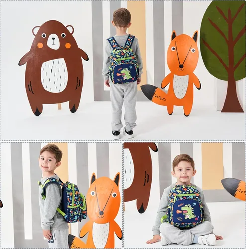 Vista 3 de MINGHUICHIC Mochila para niños pequeños, niñas, niños, jardín de infantes para guardería y preescolar, Dinosaurios, Mochila para niños pequeños