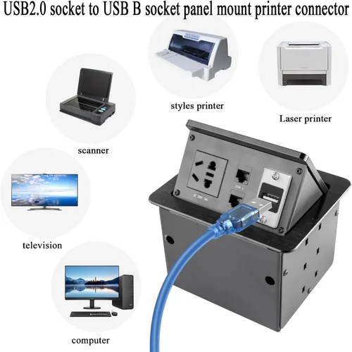 Vista 6 de QIANRENON Adaptador de impresión de montaje en panel USB 2.0 a USB B, USB 2.0 hembra a USB B hembra conector rectangular, toma de impresora