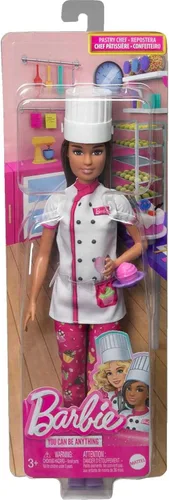 Vista 6 de Barbie Muñeca y accesorios, muñeca de chef pastelero profesional con sombrero y rebanada de pastel