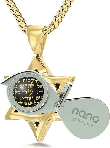 Vista 4 de NanoStyle Collar de estrella de David con colgante de salmo para hombres o mujeres con Shir Lamaalot Salmo 121 canción hebrea de ascensos oración