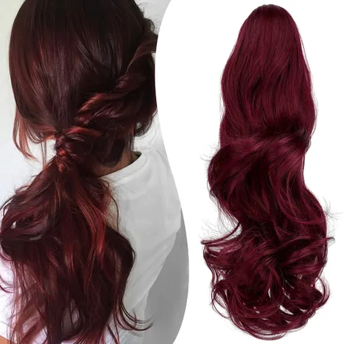 Vista 21 de Extensión de cola de caballo con clip de garra, de 18 pulgadas, extensiones de cabello ondulado largo para mujer, extensiones de cola de caballo