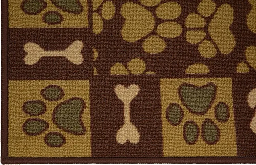 Vista 6 de Alfombra de látex con diseño de pata y hueso, color marrón, verde azulado y azul impresa, resistente al deslizamiento (marrón, 3'3" x 4'11")