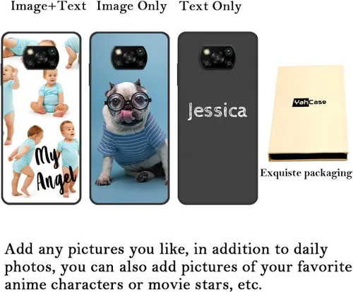 Vista 2 de Funda de teléfono personalizada para Xiaomi Poco X3 NFC/Poco X3 Pro, funda protectora de TPU suave contra arañazos, color negro