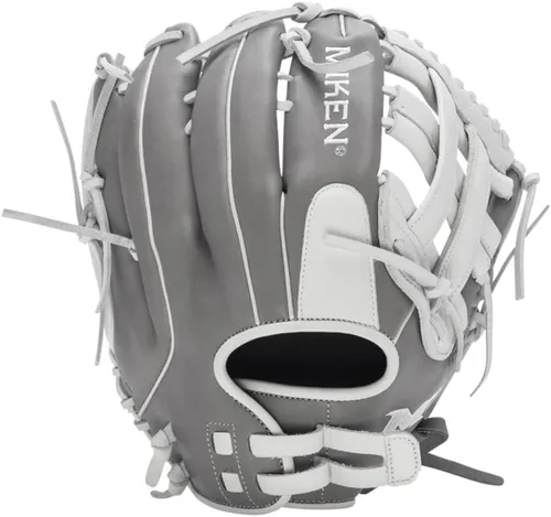 Vista 7 de Miken Player Series+ Infield Outfield Utility Slow Pitch Softball Glove 13” - 15” Size Grey White H-Web Right Hand Thrower Left Hand