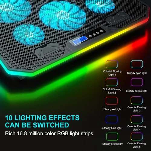 Vista 8 de TopMate C12 Laptop Cooling Pad RGB Gaming Notebook Cooler para uso de Azul hielo