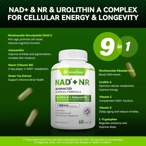 Vista 2 de Suplemento liposomal NAD+ para mujeres de 1,100 mg - Alternativa al suplemento NMN - Extracto de té verde + astaxantina - potenciador puro de NAD