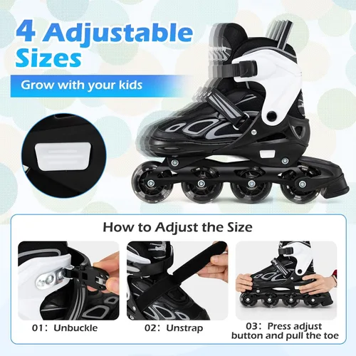 Vista 3 de BABY JOY Patines en línea, 4 tamaños ajustables para niños con ruedas iluminadas para niños de 5 a 14 años, divertidos patines iluminadores