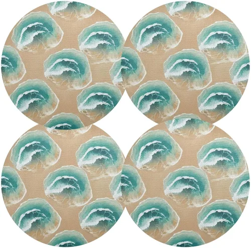 Vista 2 de Ocean Waves Sandy Beach Blue Placemats Set, Washable Heat Resistant Thick Placemats for Kitchen one sizex1