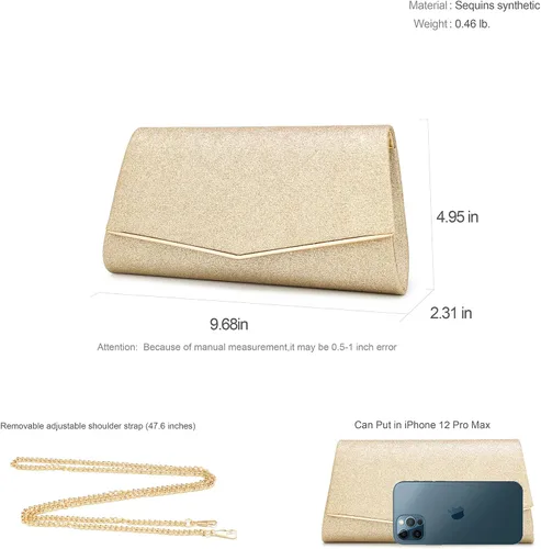Vista 4 de Bolsos de mano brillantes para mujer, bolso de noche para mujer, bolso de mano para mujer, bolso de mano para fiesta, graduación, boda