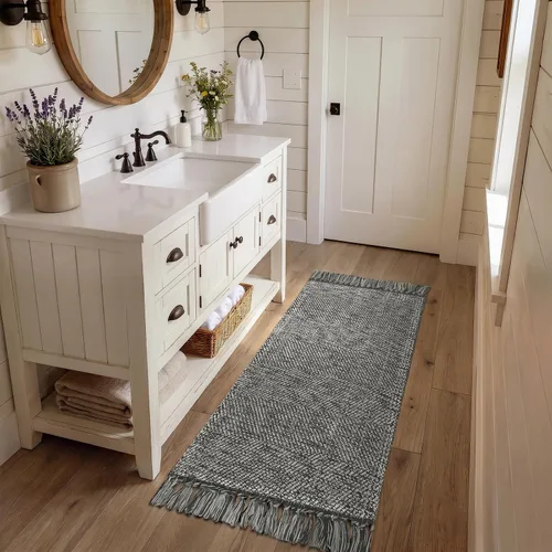 Vista 72 de Collive Alfombra de Baño Negra, 2' x 3' Tejida a Mano Lavable Alfombras Pequeñas de Cocina, Alfombra de Entrada Reversible de Algodón Alfombra