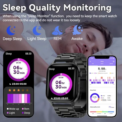 Vista 5 de Reloj inteligente para hombres con respuesta/hacer llamadas, pantalla HD de 1.85 pulgadas, reloj rastreador de fitness con resistente al agua, 100