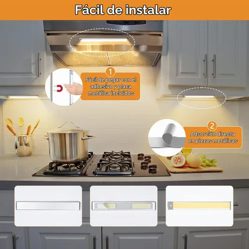 Vista 6 de Paquete de 2 luces con sensor de movimiento para debajo del gabinete, batería recargable USB-C de 1700 mAh, 3 temperaturas de color y regulable