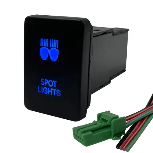 Vista 12 de Interruptor de botón de LED azul AIR COMP para Toyota Sequoia Highlander Landcruiser Tacoma 4Runner Highlander 3 amperios 12 V Botón de encendido