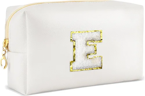 Vista 43 de URSKYTOUS Regalos para niñas, bolsa de maquillaje con inicial, bolsa de cosméticos personalizada con cremallera, bonita bolsa de aseo de viaje, Azul