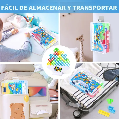 Vista 6 de BBnote Juego de apilar de 48 piezas para adultos y niños, juegos de torre de tablero tetra para viajes familiares y fiestas, juguete de equilibrio