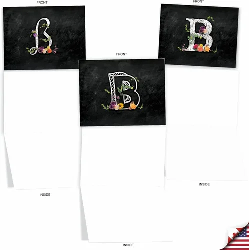 Vista 3 de The Best Card Company - 10 tarjetas de notas en blanco surtidas de letra B inicial, papelería personal con monograma floral con sobres, caja a