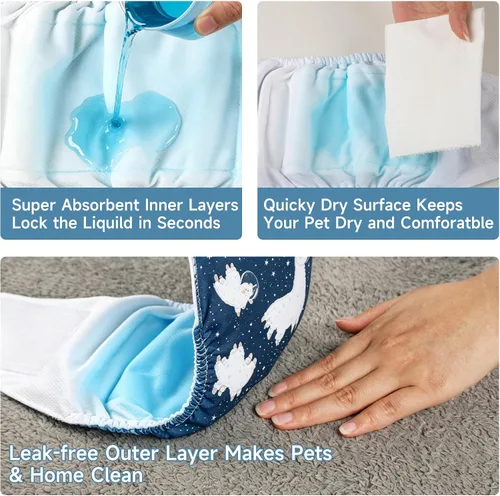 Vista 5 de wegreeco Pañales lavables para perros machos (paquete de 3) – Pañales lavables para el vientre para perros machos (Alpacas, M)