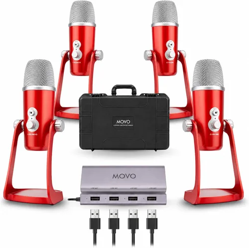 Vista 10 de Movo - Paquete de equipo de podcast USB para 4 personas, 4 micrófonos de condensador, Hub y estuche Negro