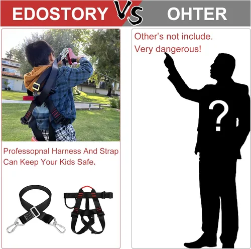Vista 2 de EDOSTORY Kit de tirolesa para patio trasero de 98 pies para niños y adultos hasta 330 libras con tirolesas de acero inoxidable, freno de resorte