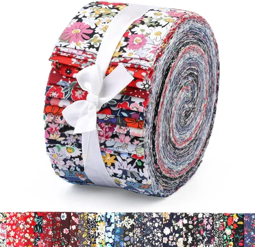 Vista 8 de 45 piezas de rollos de tela, tiras de tela precortadas para acolchar, tela de acolchado de algodón para manualidades de patchwork, algodón de tejido