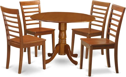 Vista 9 de East West Furniture DLML3-MAH-C - Juego de comedor de 3 piezas que contiene una mesa de comedor redonda con gotas y 2 sillas tapizadas de tela