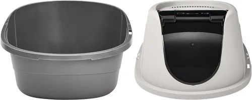 Vista 3 de Amazon Basics Caja de arena cerrada con capucha sin desorden para gatos, grande, multicolor, 24 x 18 x 17 pulgadas