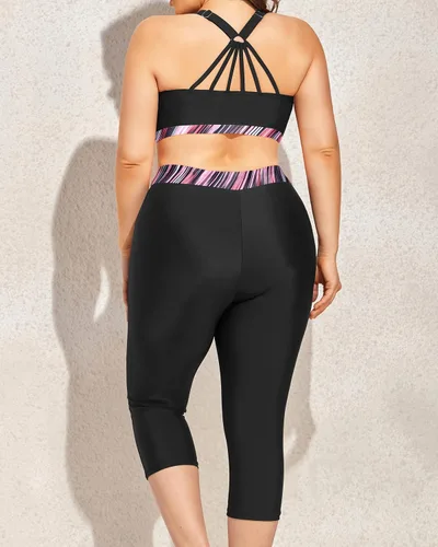 Vista 5 de Yonique Trajes de baño de 3 piezas de talla grande para mujer, tankini con brasier deportivo y capris de natación, trajes de baño atléticos
