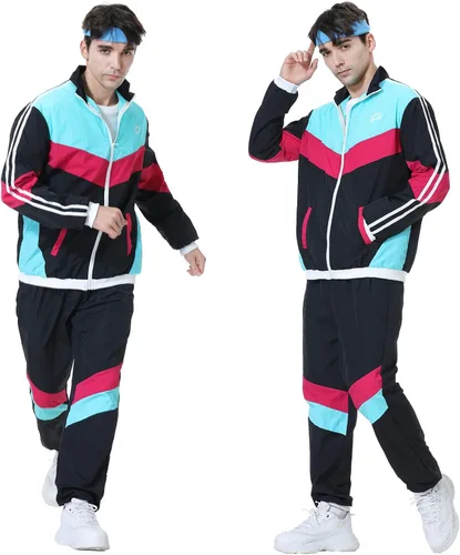 Vista 8 de Conjunto deportivo de los años 80 para hombres y mujeres, conjunto de rompevientos retro de los años 80 y 90 para hombres, traje deportivo