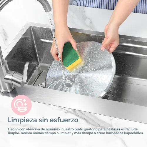 Vista 9 de Ohuhu Tocadiscos para tartas, aluminio de 12 pulgadas, kit de decoración de tartas, suministros giratorios, soporte giratorio con 2 espátulas de Rosa