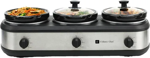 Vista 4 de CULINARY CHEF, triple olla de cocción lenta, servidor de buffet de 2.5 cuartos x 3 ollas, calentador de alimentos - Acero inoxidable