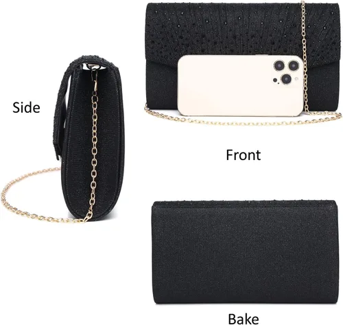 Vista 7 de Gurina Bolso de noche para mujer, bolso de mano con diamantes de imitación, lentejuelas con purpurina, bolso cruzado para mujer, fiesta de boda