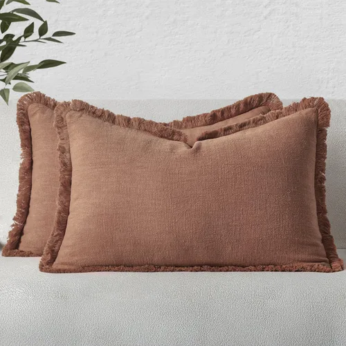 Vista 47 de MIULEE Juego de 2 fundas de almohada decorativas de lino neutro con flecos, fundas de cojín de estilo bohemio con borlas para sofá, cama, sala