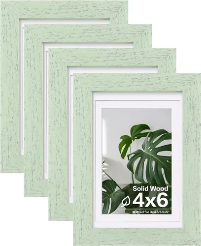 Vista 75 de Egofine - Juego de 4 portarretratos A4 de madera maciza y cubierta de plexiglás de 4 x 6/6 x 8 pulgadas con paspartú o A4 sin paspartú, para mesa