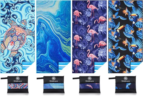 Vista 19 de Widdonen Toalla de playa de microfibra, compacta, paquete de 2 unidades, 71 x 32 pulgadas con bolsa de viaje Paquete de 2 Blue Peank Dream World