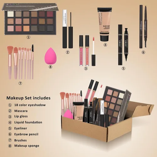 Vista 9 de Kit de maquillaje todo en uno para mujeres, niñas, adolescentes, juego de maquillaje de 16 colores, paleta de sombra de ojos, base, delineador