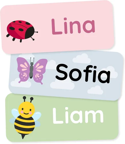 Vista 18 de Etiquetas de nombre personalizadas para niños (60) – Adhesivos personalizados impermeables y duraderos para ropa, guardería, oficina y suministros