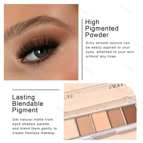 Vista 4 de KYDA Paleta de sombra de ojos Netural Nude de 5 colores con pincel, sombra de ojos marrón mate, paleta de ojos mate, regalo de maquillaje de ojos