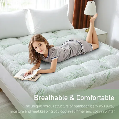 Vista 7 de Cubrecolchón Extra Grueso Tamaño King, Viscosa Suave Impermeable Derivada del Bambú, Almohadilla de Colchón Pillow Top, Funda de Colchón con Relleno