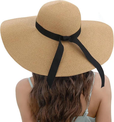 Vista 5 de IRIS CRAFT Sombrero de paja de ala ancha para playa, con protección UV, UPF50, para viaje, para verano, con protección UV, L