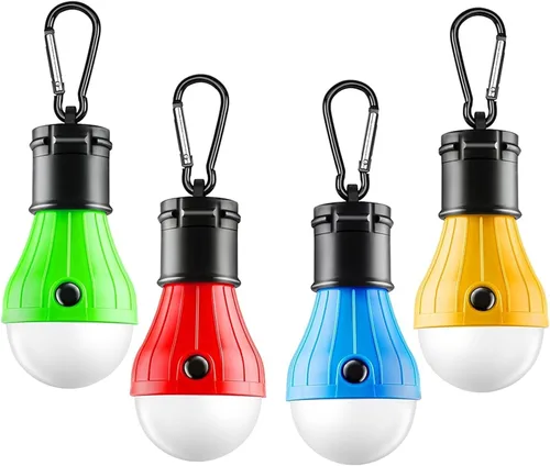 Vista 2 de Juego de 4 faroles LED para campamento, luces portátiles para tienda de campaña con ganchos de clip y 3 modos (alto/bajo/estroboscópico), lámpara