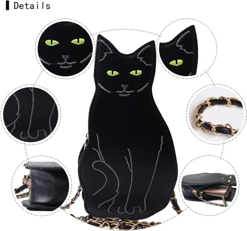Vista 5 de Bolso cruzado de gato negro para mujer, bolsos cruzados para niñas, alas de murciélago, tela de araña, bolsos de hombro con diseño de flamenco