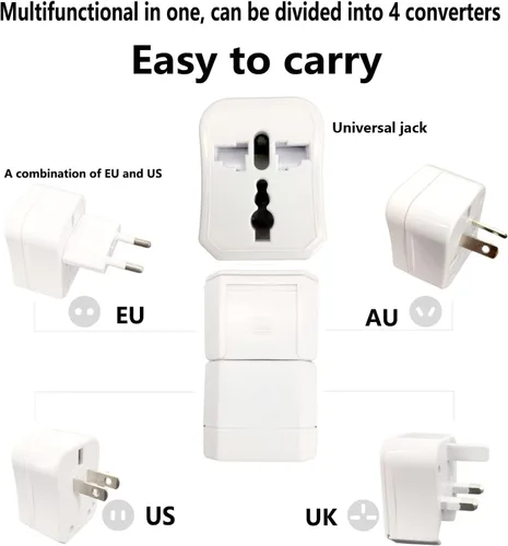 Vista 2 de Toptekits Adaptador de corriente universal todo en uno, conversión de viaje global tres en uno, 3 enchufes, adaptador universal de viaje en el Blanco
