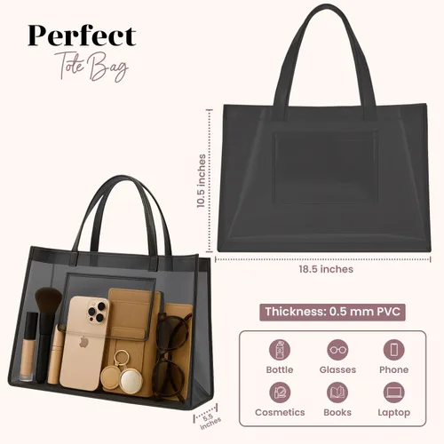 Vista 3 de Plastic Tote Bag, Durable PVC Transparent Bag with Reinforced Handles, Waterproof Vinyl