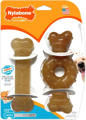 Vista 20 de Nylabone Anillo de dentición masticable para cachorros, juguete de hueso Anillo de hueso