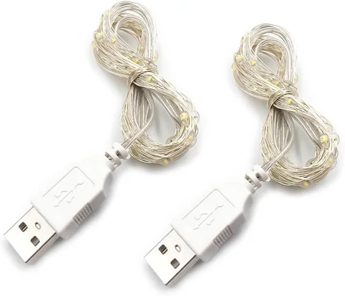 Vista 8 de Paquete de 3 luces de hadas USB, luces de cadena alimentadas por USB, color amarillo cálido, 2 metros, 20 lámparas con cuentas, luces LED