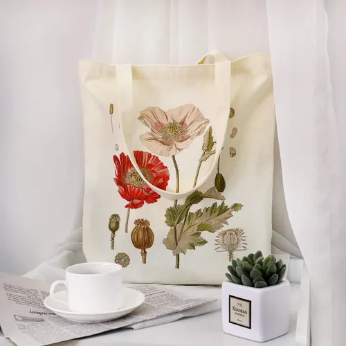 Vista 4 de Bolsa de lona floral de 4 piezas para mujeres, regalos de club de lectura, bonitas bolsas de lona estéticas a granel con flores reutilizables