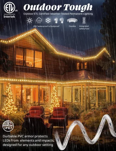 Vista 3 de 108 LED, 10 pies, luz LED de 1/2 pulgada de color blanco cálido para exteriores con controlador de 8 modos, impermeable, certificado ETL