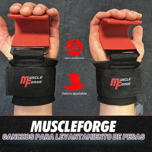Vista 6 de Ganchos de levantamiento de pesas para hombres y mujeres – Correas de muñeca de elevación resistentes con agarres de gancho para levantamiento
