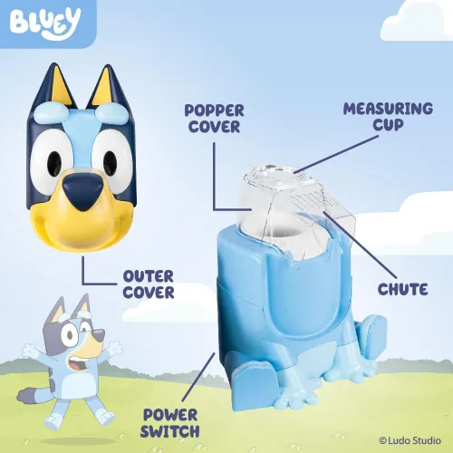 Vista 8 de Uncanny Brands Bluey - Máquina eléctrica para hacer palomitas de maíz, sin aceite, con 12 bolsas de papel, con licencia