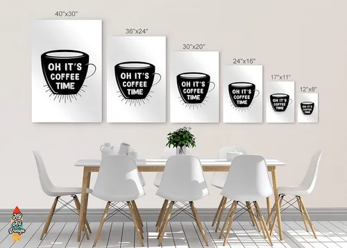 Vista 7 de HB Art Design Oh It's Coffee Time - Taza con cita y taza en blanco y negro con impresión de metal, arte de pared de cafetería, decoración